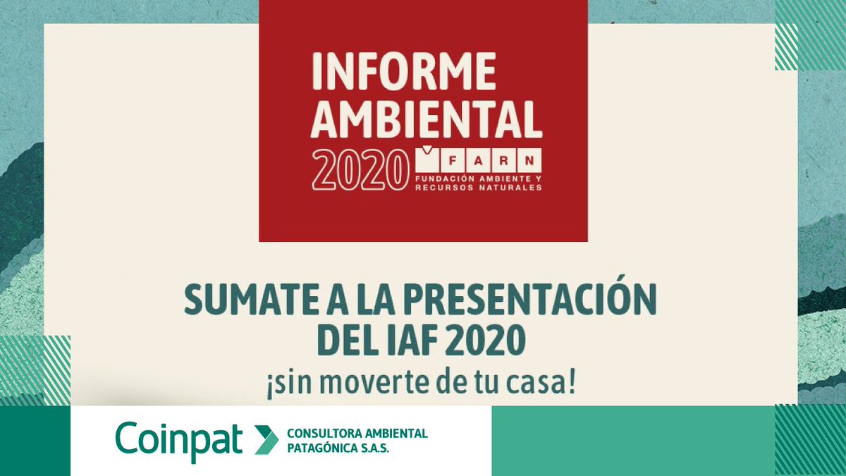 redescoinpat's tweet photo. Charlas para mirar en casa 🏡
Este 14/05 a las 16 hs. será la presentación del nuevo #InformeAmbiental #FARN 2020. Un webinar que incluirá un conversatorio sobre ambiente, economía y sociedad en tiempos de #COVID19.
🖊️ Inscripciones en https://t.co/HsRhjidLa6 https://t.co/gISRsi4fUI