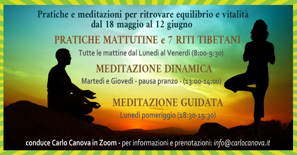 2 Nuovi Corsi di Meditazione e Pratiche Energetiche, a partire dal 18 magio per 4 settimane. Recuperare la centratura e l'equilibrio tra corpo ed energia. Tutte le lezioni in Zoom a distanza.

- mailchi.mp/18a24c69193f/n…