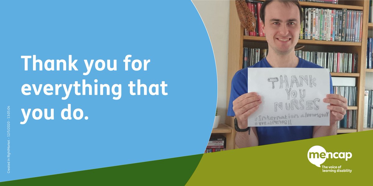 Thank you to all nurses. 👨‍⚕️👩‍⚕️
Especially those supporting people with a #LearningDisability and their families and carers. ❤️
Thank you for making reasonable adjustments. 🙂
Everything you do makes a huge difference. 👏
#InternationalNursesDay2020 #TreatMeWell