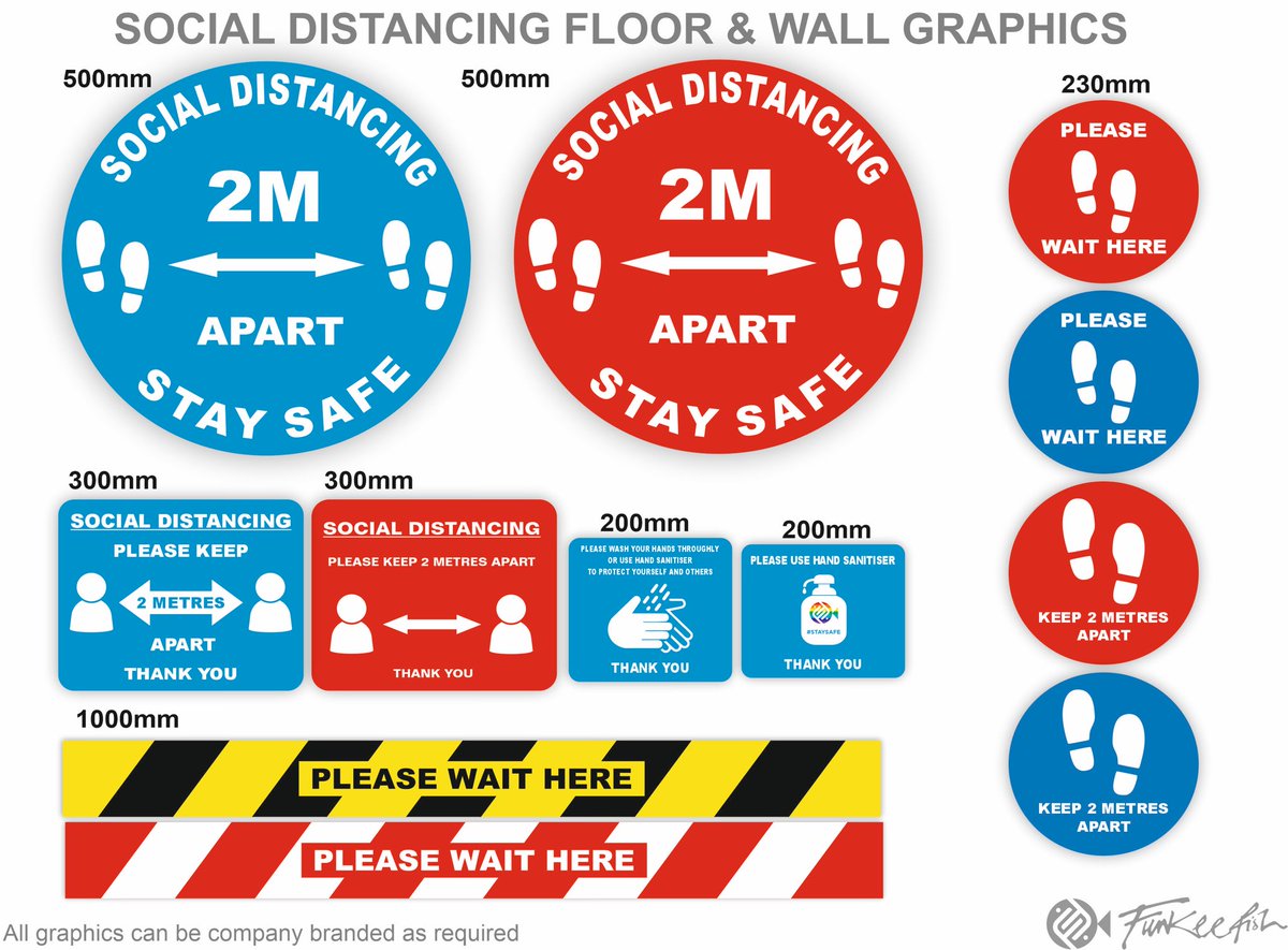 FunkeeFish's tweet image. #beprepared If you need social distancing anti slip floor and wall signage then get in touch! We offer a full bespoke service and can customise to your business requirements. All graphics are printed in house. Next day delivery available. 
 #staysafe #safetysigns #localbusiness
