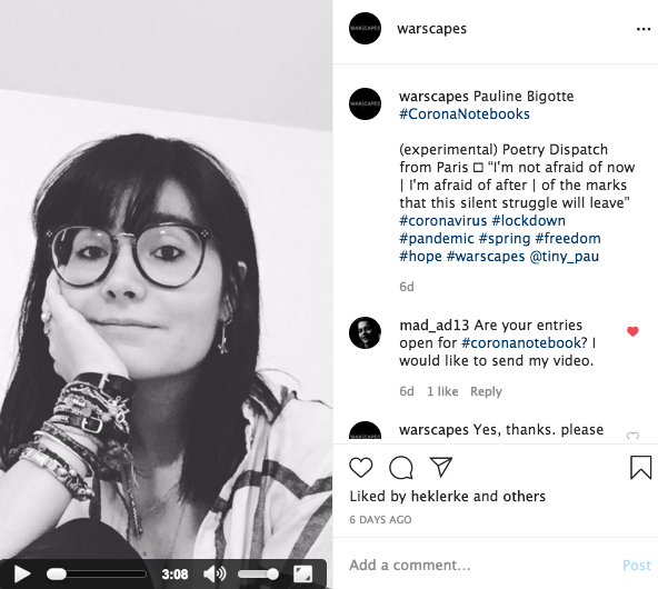 WARSCAPES's tweet photo. Women poets represent! ๐๐พ๐ธ
#PandemicPoetry has generally been pretty excellent @WARSCAPES #CoronaNotebooks series
Go see @jehanbseiso @jobitek @layla_maghribi & Pauline Bigotte!
https://t.co/5oEH6HgKpk https://t.co/EgmZK8c1RA