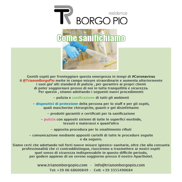 #sanificazione #sanitization #safehotel #safeholidays #bestpractice #wecareofyou #beourguest #trianonborgopio #Roma #Rome #covid19 #coronavirus #familyvacation #vacanzeromane #tuttopronto