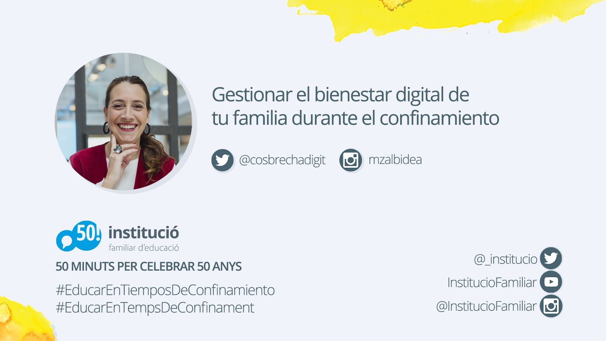 Avui a les 19.00h nova sessió del cicle de conferències en línia #EducarEnTempsdeConfinament! 

👉<a href="/MZalbidea/">Maria Zalbidea</a> : 'Gestionar el benestar digital de la teva família durant el confinament' 💡⁣⁣a les 19h en el nostre canal de ▶️🔊YouTube
youtube.com/watch?v=x0inxD… 
 
No us ho perdeu!⁣