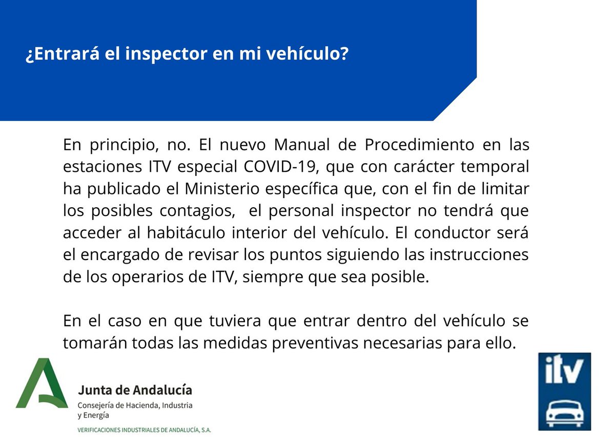 Veiasa's tweet photo. #FAQsVEIASA Cuando se reactive el servicio, una novedad importante va a ser que en principio el inspector no entrará en el vehículo. Será el conductor quien revise los puntos necesarios, siguiendo para ello las indicaciones pertinentes 👇🏻👇🏻 https://t.co/yAyXSSr1nP