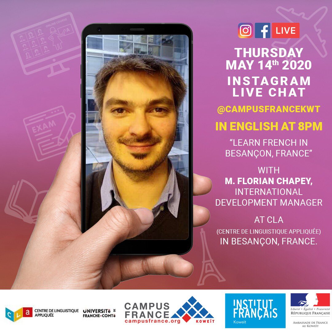 This Saturday, Campus France Kuwait will host Mr. Florian Chapey, international development manager at CLA, Besançon in France.                   We will talk about how to study French language in France. #campusfrancekwt #if_koweit #francekoweit