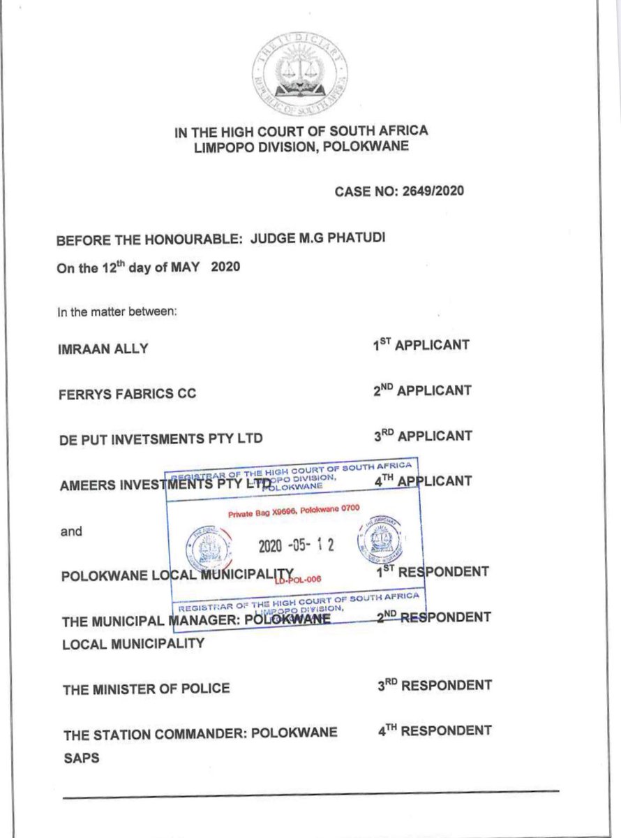 Abramjee's tweet photo. Polokwane High Court that no “temporary permits” are needed to operate a business...and @SAPoliceService ordered to stop intimidating and harassing store owners. https://t.co/H7dJOHm18l