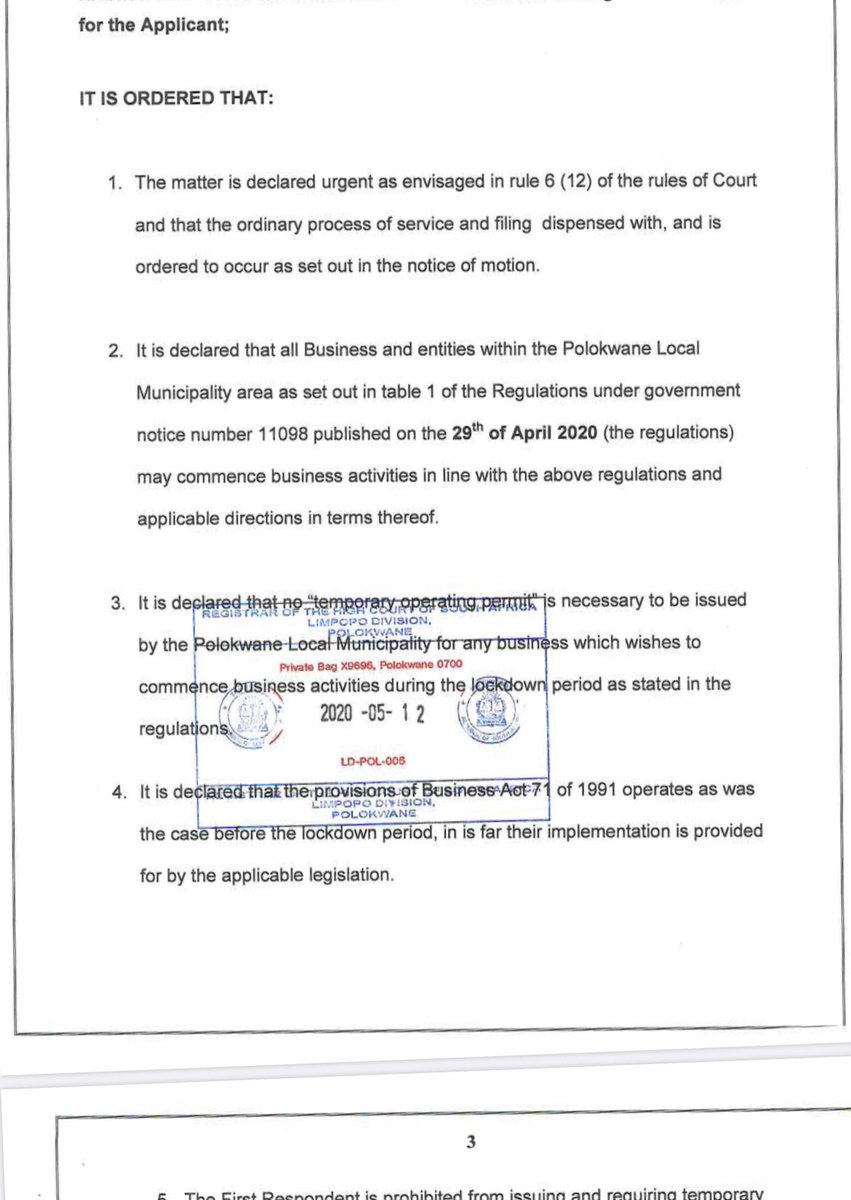 Abramjee's tweet photo. Polokwane High Court that no “temporary permits” are needed to operate a business...and @SAPoliceService ordered to stop intimidating and harassing store owners. https://t.co/H7dJOHm18l