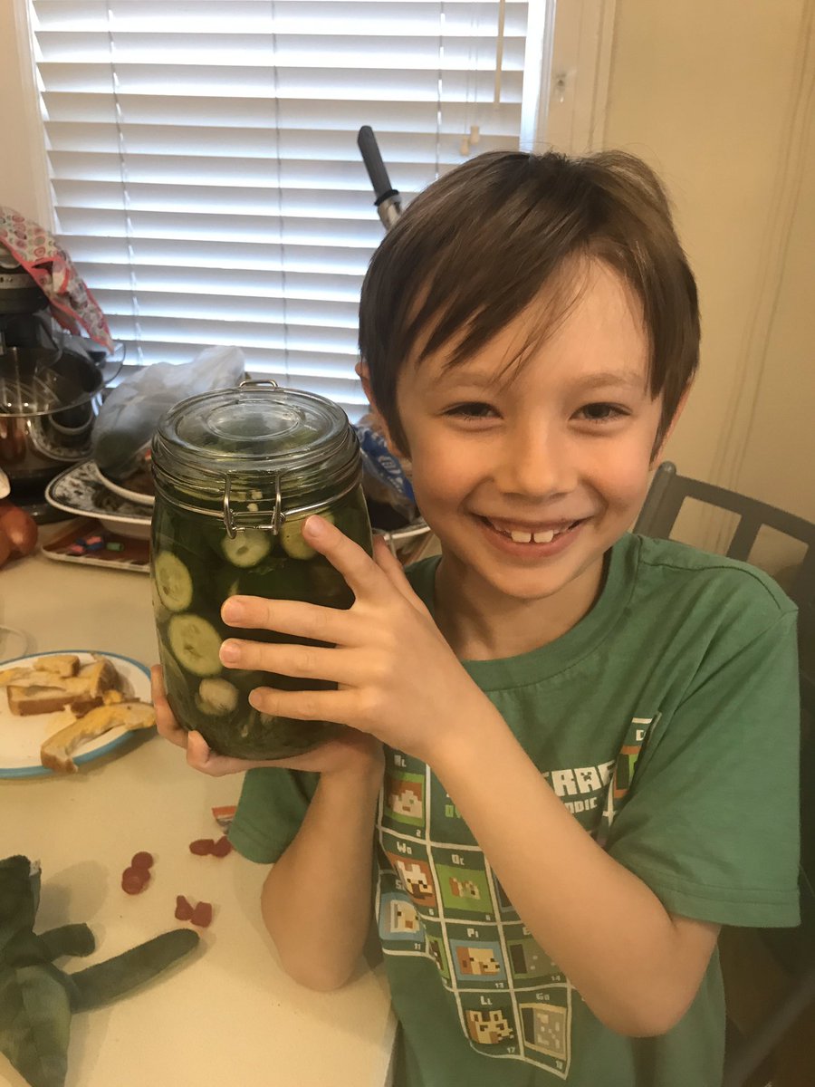 phefter_3H's tweet image. Nothing makes me happier than seeing some special activities that my students have been doing. One of my students made homemade dill pickles with garlic and jalapeños with his family. Awesome activity, Donovan!🥒🍴#DIYCooking #WholeChildLearning