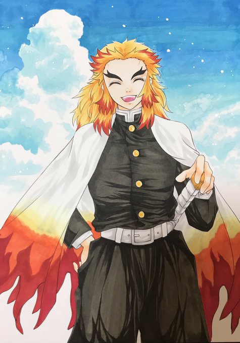 白猫パンダさんがTwitterに投稿した煉獄杏寿郎(鬼滅の刃)のイラスト。