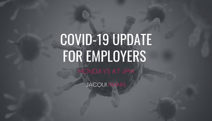 jacqui_mann's tweet photo. Every Monday at 2pm I run a free Zoom call with a weekly COVID19 update for employers. Join us this Monday https://t.co/WJM7XHO0VB #COVID19 #employmentlaw #employerupdate #HR https://t.co/KTEV9yYBTS