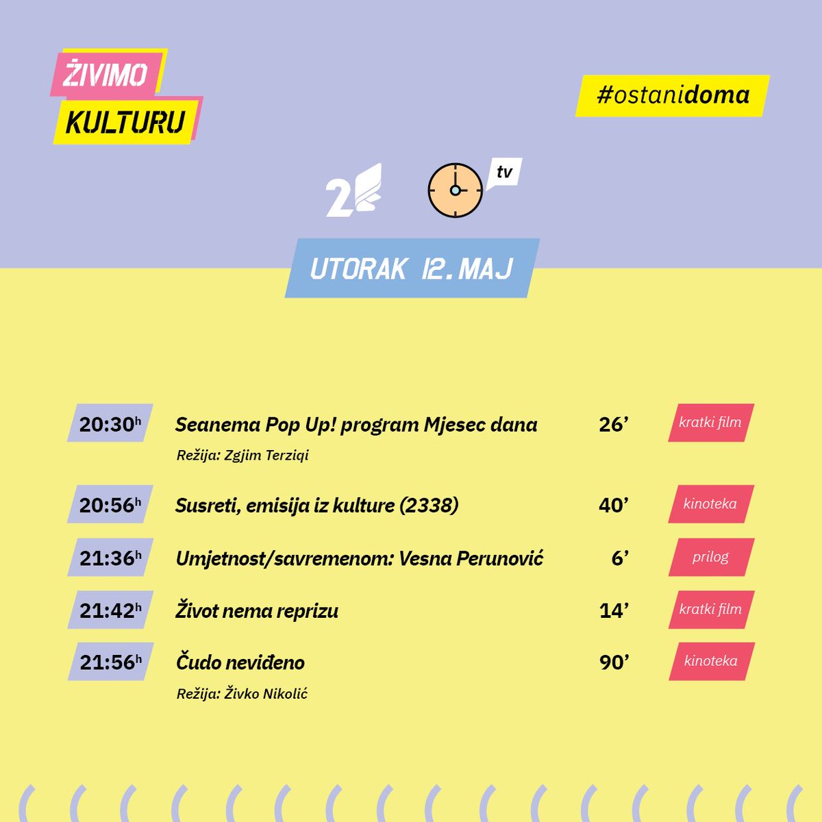 resorkulture's tweet photo. U okviru večerašnjeg izdanja programa #ZivimoKulturu #OstaniDoma na #RTCG2, uz brojne druge segmente, nastavljamo i ciklus filmova Živka Nikolića. https://t.co/qZNhJW12wv
