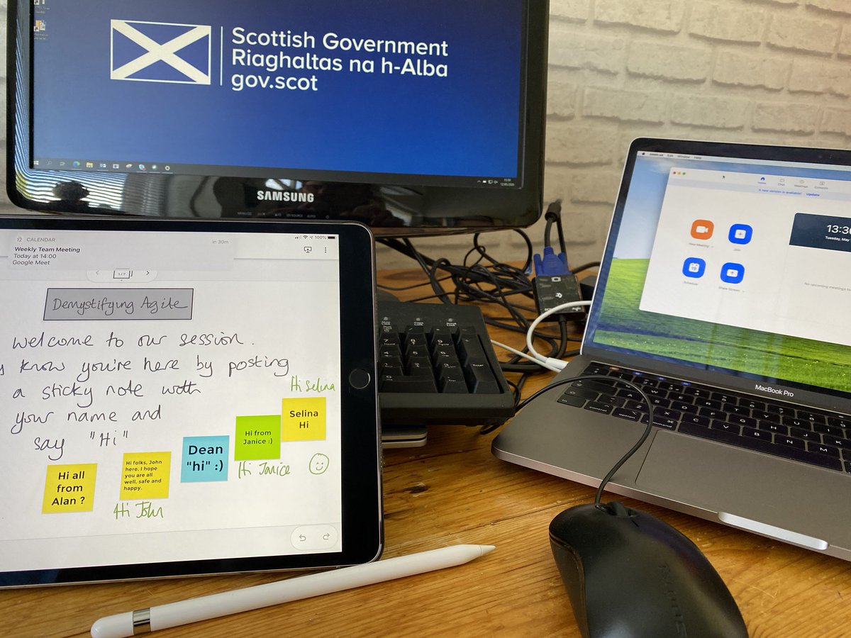 deanorhodes's tweet photo. All ready for our first test of @ScotDigAcademy #DemystifyingAgile session #LearnByDoing #WhatCanGoWrong #CoronaLearning https://t.co/3rGYq7Oqwh
