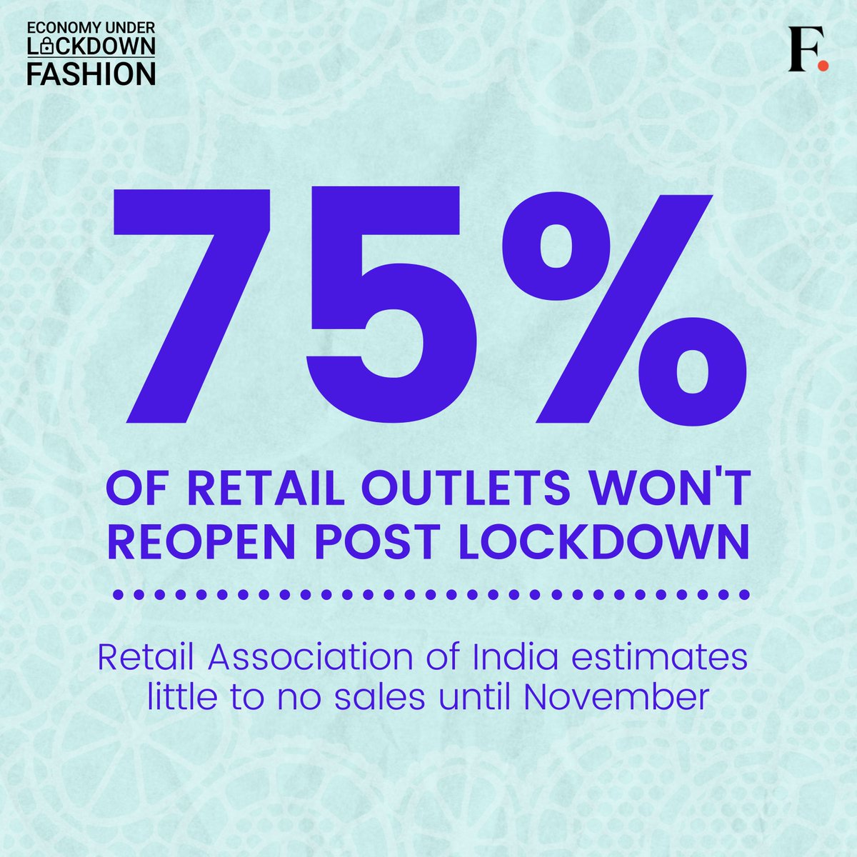 firstpost's tweet photo. Economy Under Lockdown: Fashion 

With no government aid, businesses are having to sell existing inventory, cut down on discretionary spends and even layoff staff to stay afloat. Retailers are seeking support to compensate for expenses like vendor payments, rents and salaries. https://t.co/cG4pexFD5r