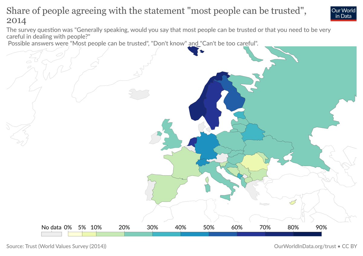 Context: people in Northern Europe tend to trust their fellow citizens a lot more than in Southern Europe. Maybe they are wrong. Or maybe people in Portugal stay more at home precisely because they don't trust others (no data here though).