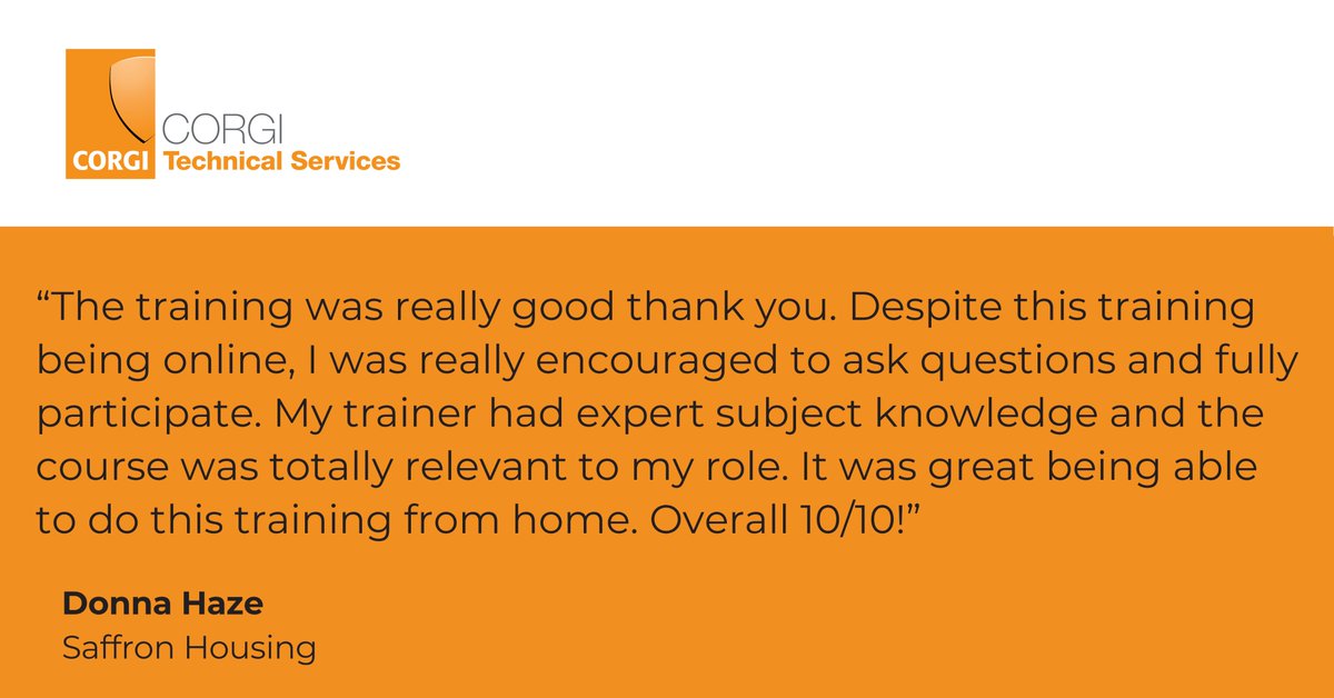 CORGITechnical's tweet photo. This is what a recent delegate said about their #CORGI #Gas Safety Awareness in #SocialHousing Level 2 - an EAL Accredited qualification.

#onlinetraining #Training #safety @SaffronHousing https://t.co/V0ONb7bmSa