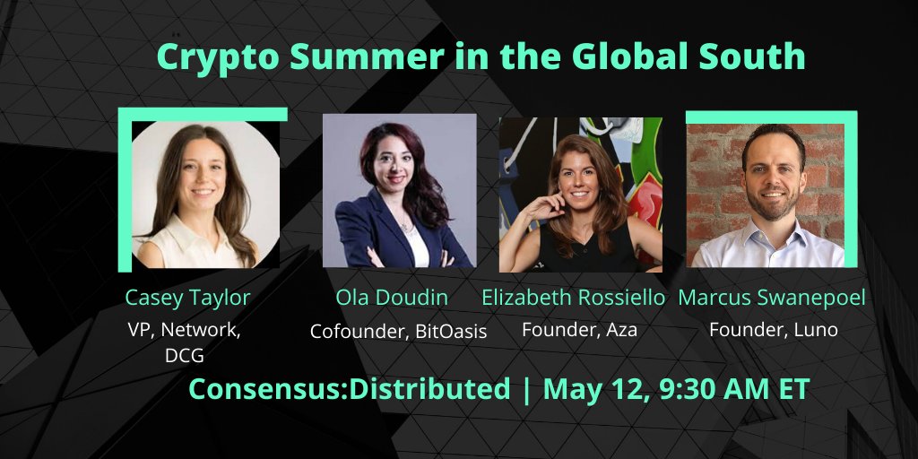 DCGco's tweet photo. 🔊<1 Hour Away: Is a #flighttocrypto happening in emerging markets? Is the infrastructure ready for it? @casatay joined by @odoudin @e_rossiello and @marcusswanepoel to tackle it all! https://t.co/B3kLTlCit8