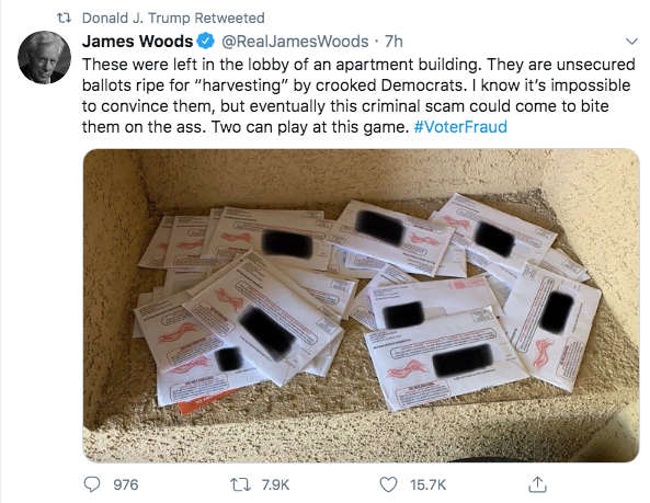 Trump this morning yet again retweeted James Woods. As noted multiple times before, Woods has tweeted multiple screenshots of "Q" posts & amplified QAnon content, & he has also pushed Pizzagate.  https://www.mediamatters.org/maga-trolls/actor-james-woods-main-conduit-content-far-right-fever-swamps-millions-twitter