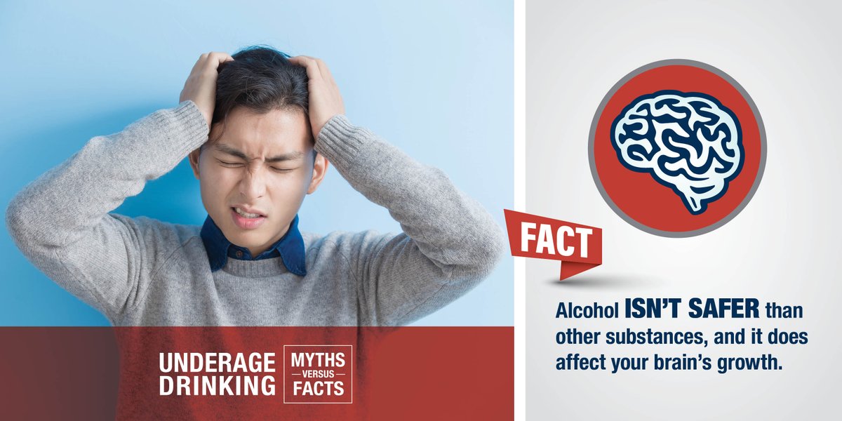 🗓️ Today's #NPW2020 theme is Preventing Underage Drinking and Alcohol Misuse.

SAMHSA's "#UnderageDrinking: Myths vs. Facts" fact sheet designed for preteens and teens compares the myths vs. facts on #alcohol use and misuse. 

Download &amp; share ➡️ bit.ly/2JjJUQd