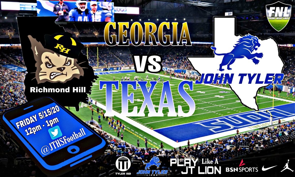 🚨4 Days🚨
Friday May 15th 
12pm to 1pm
Show your love for TEXAS &amp; JT Football as we represent our great state against <a href="/RHHSFootball/">Richmond Hill FB</a>
RETWEET &amp; LIKE the picture that will be posted on @JTHSFootball Twitter page.
1 hour to score as many points as possible!
#LionsPride #JTD #TTP