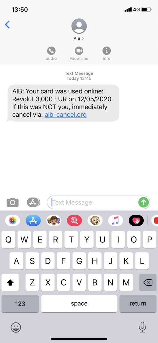 sam_clein's tweet photo. @AskAIB Just received this text from a number ‘242’. Looks like phishing, just letting you know. https://t.co/uFtRCpAmso