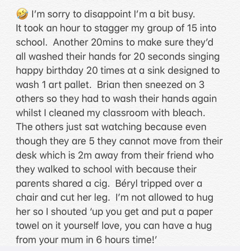 michaela729's tweet photo. After a group discussion on WhatsApp with my friends regarding kids going back to school, I nominated one of them who is a teacher as PM this is her response......😂😂😂
@piersmorgan https://t.co/j0JQjtNSWp