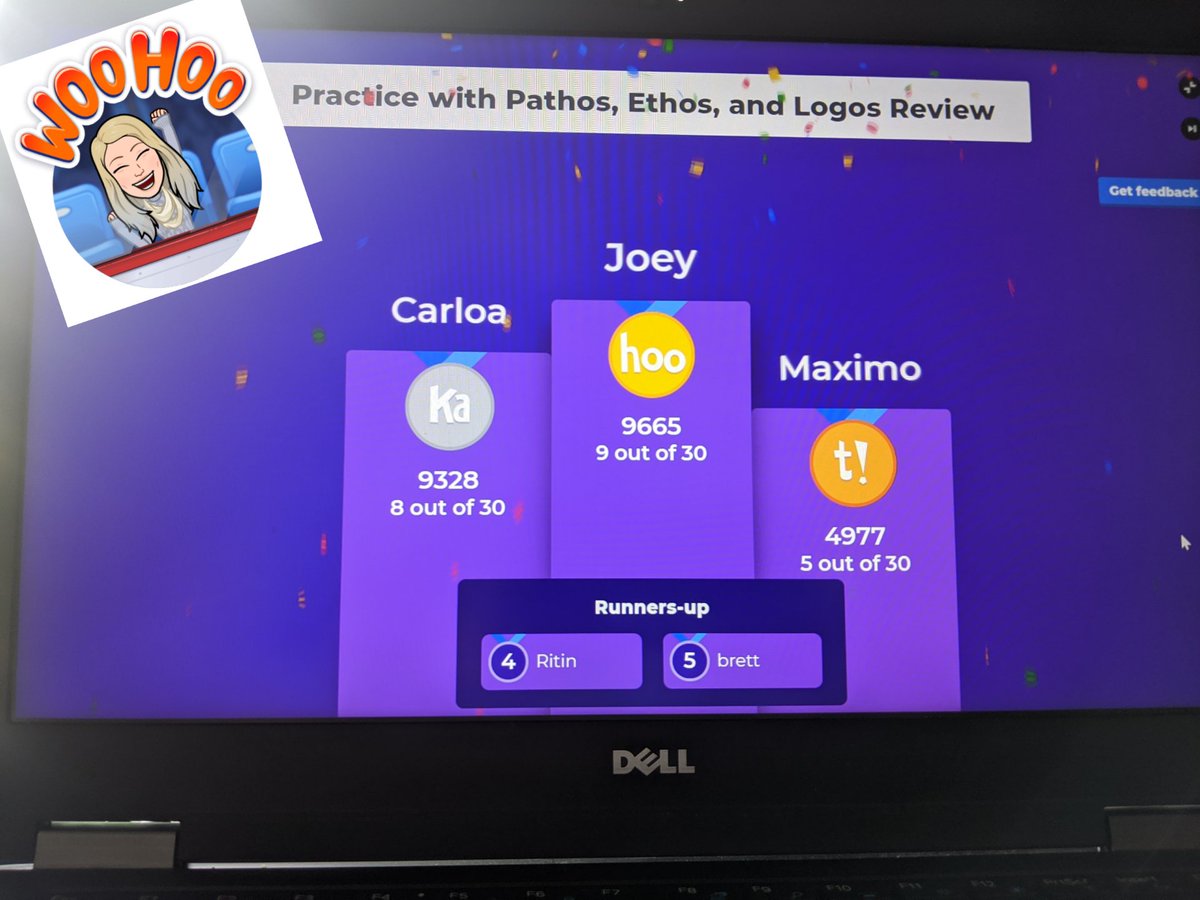 FraustrauE's tweet photo. I miss the shouting & cheering. I miss the laughter & jokes. But it is sharing a space of learning that I miss most. 🤗❤
#JMLPride #EnglishTeacher #DistanceLearning #Kahoot #EthosPathosLogos
Enjoyed a little review & competition on persuasive techniques with my kiddos! 🍎🏆🎉 https://t.co/pHDlhBQn9Y