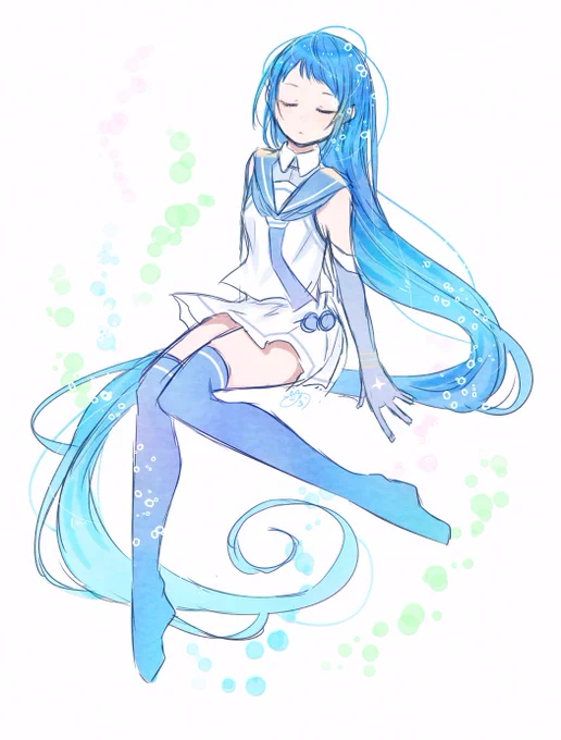 寝る前ささっとおえかき。五月雨 