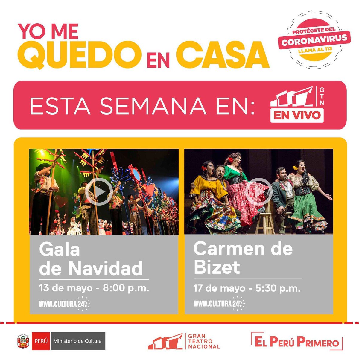 GranTeatroNac's tweet photo. ¡Los espectáculos de la semana! 🤩 En #GTNenVivo.

Gala de Navidad
⭐ Ballet Folclórico Nacional, Coro Nacional de Niños y OSNJB
➡ https://t.co/9X5wQqB2Gb

Carmen 
⭐ Coro Nacional, Coro Nacional de Niños y Orquesta Sinfónica Nacional
➡ https://t.co/hxV2dnhZzR

#YoMeQuedoEnCasa https://t.co/AWiXABoYbW