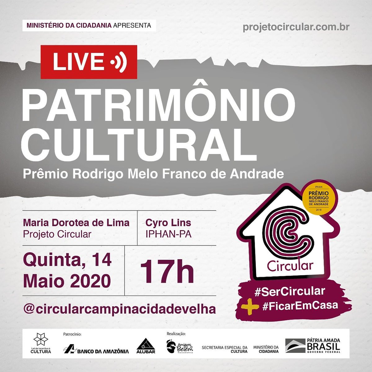 circularbelem's tweet photo. Imperdível!!
Dorotéa de Lima, coordenadora do Fórum Circular - Patrimonio, Cidadania e Sustentabilidade, conversa com o antropólogo Cyro Lins, técnico do Iphan/Pa, sobre o Prêmio Rodrigo Mello Franco de Andrade, versão 2020, que está com as inscrições abertas.
#circulardigital https://t.co/TMV40oOnpE