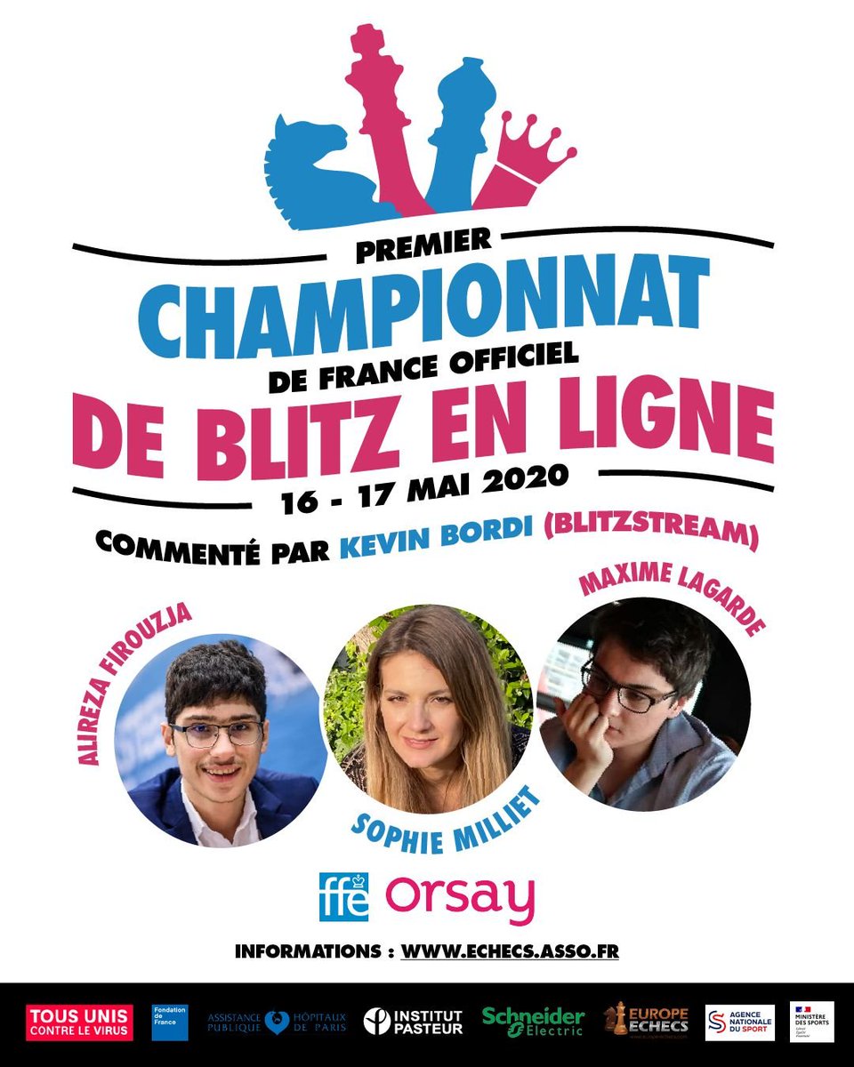 Echecs64's tweet photo. Cht de France blitz (5+2) pour licenciés FFE le 16 mai. Limite inscription @ffechecs : 13 mai minuit. Gratuit pour titrés @FirouzjaAlireza #Jobava #Milliet #Lagarde ou groz'Elo du #Top12
Liste inscrits: https://t.co/ZBy8xgXXQV
@MarkTWIC @SchachBL @ecfchess @ChessbaseIndia https://t.co/93O3Zrbxqb