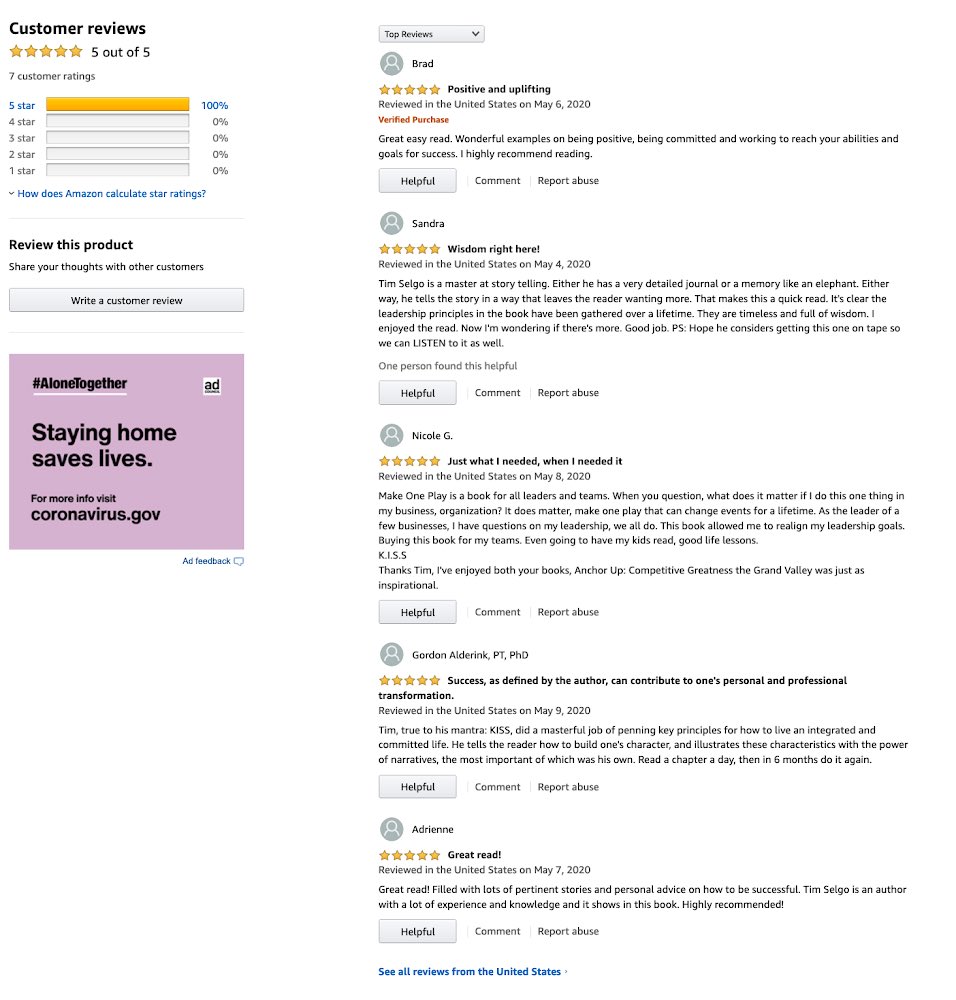 fivecountbooks's tweet photo. Check out some of these great reader reviews for #MakeOnePlay from @TimSelgo.
Grab the e-book today, or if you prefer to have a print copy, it will be available starting June 1 on Amazon. https://t.co/uqVc6Umuhk