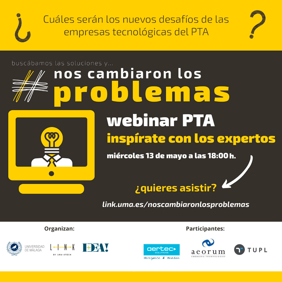 rf_ventura's tweet photo. empleo_UMA RT linkbyuma: ⚠️WEBINAR #noscambiaronlosproblemas
Mañana a las 18h, celebramos con PTAMalaga una mesa redonda, online y gratuita, en la que empresas como AERTECsol_es, aeorum y #Tupl tratarán los nuevos desafíos del sector tecnológico tras la … https://t.co/7NjkDvwi0f