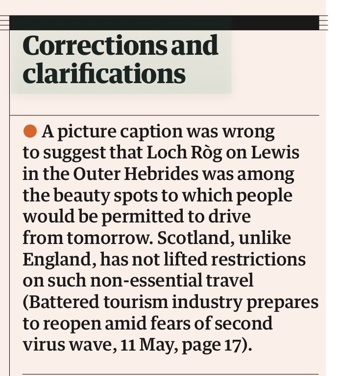 We are pleased to see that The Guardian has issued this with regards to the photo of Loch Ròg which appeared in yesterday’s paper.