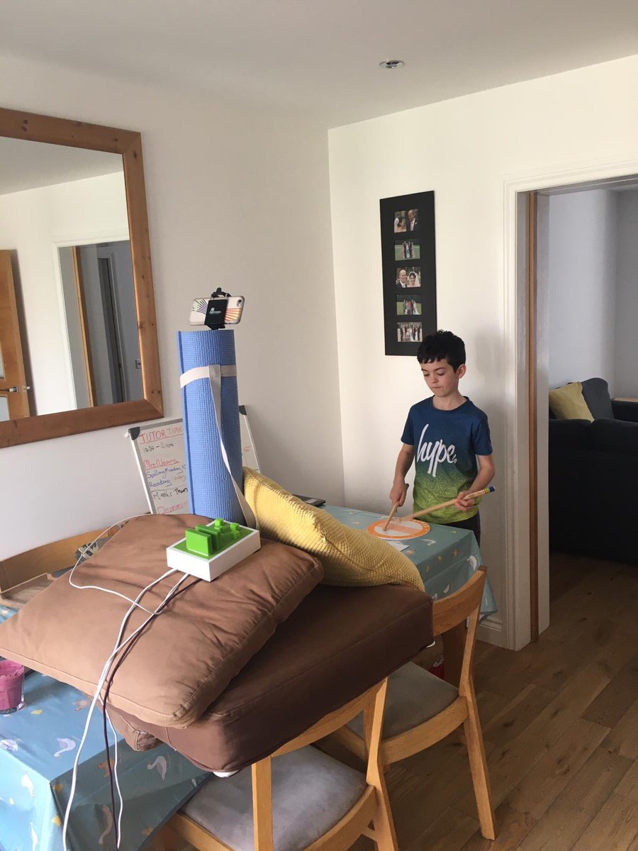 FettesPrep's tweet photo. Since Learning from Home started, Prep and College pupils have enjoyed around 300 individual music lessons each week.
Set up for some of these is easier than others, but where there's a will there's a way! Here's the ingenious solution for Rory's drumming lesson.π₯
#FettesPrep https://t.co/Y5Jqdu1acu