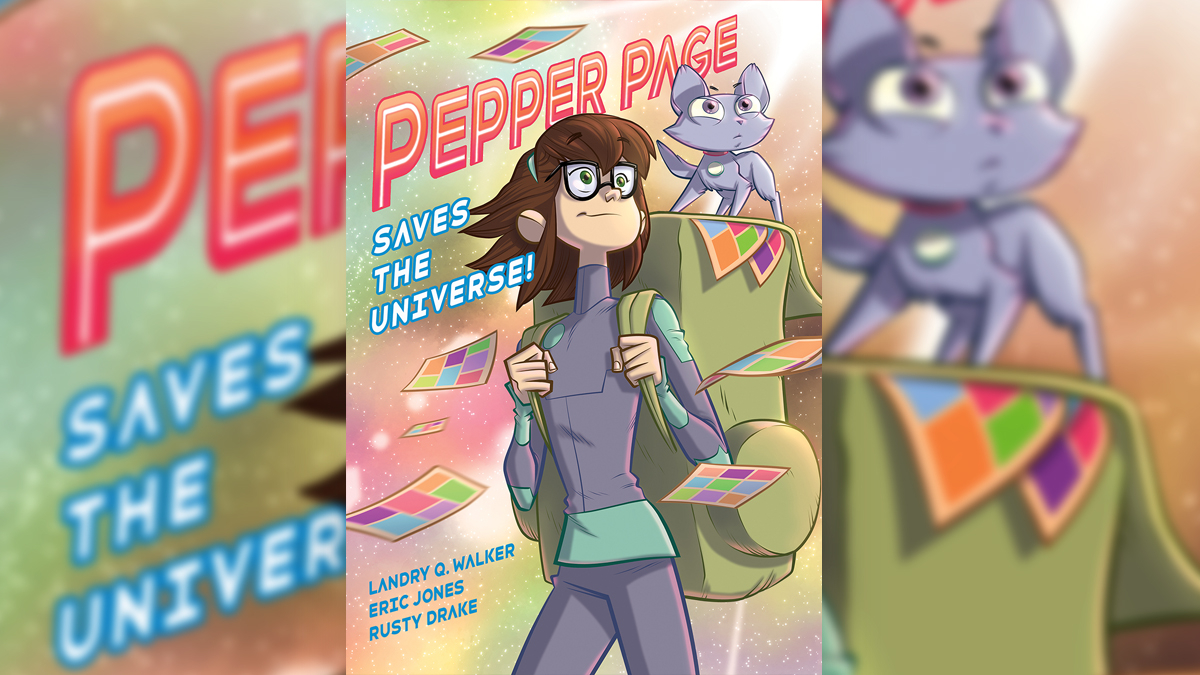 01FirstSecond's tweet photo. In 2421, Pepper buries herself in the world of vintage superhero Supernova. But a visit to another dimension sends Pepper back in time with the powers of her idol! Check out the cover for #PepperPage Saves the Universe by @LandryQWalker & @CartoonJones. #FirstSecondHasYouCovered https://t.co/HNrmWLePsx
