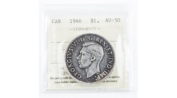 Auction_Network's tweet photo. 1946 Canada Silver Dollar. AU50. ICCS. Low Mintage
https://t.co/XwehLqjA3p - Online Auction Tuesday May 12th, 2020 At 7:00 PM EST.  #Coins #Banknotes #Silver #Gold #Jewels #Stamps &amp; More! Collector Estates #CoinAuction #OnlineAuction #CoinAuctions #JewelleryAuction #Collectibles https://t.co/CrGnXufK5C