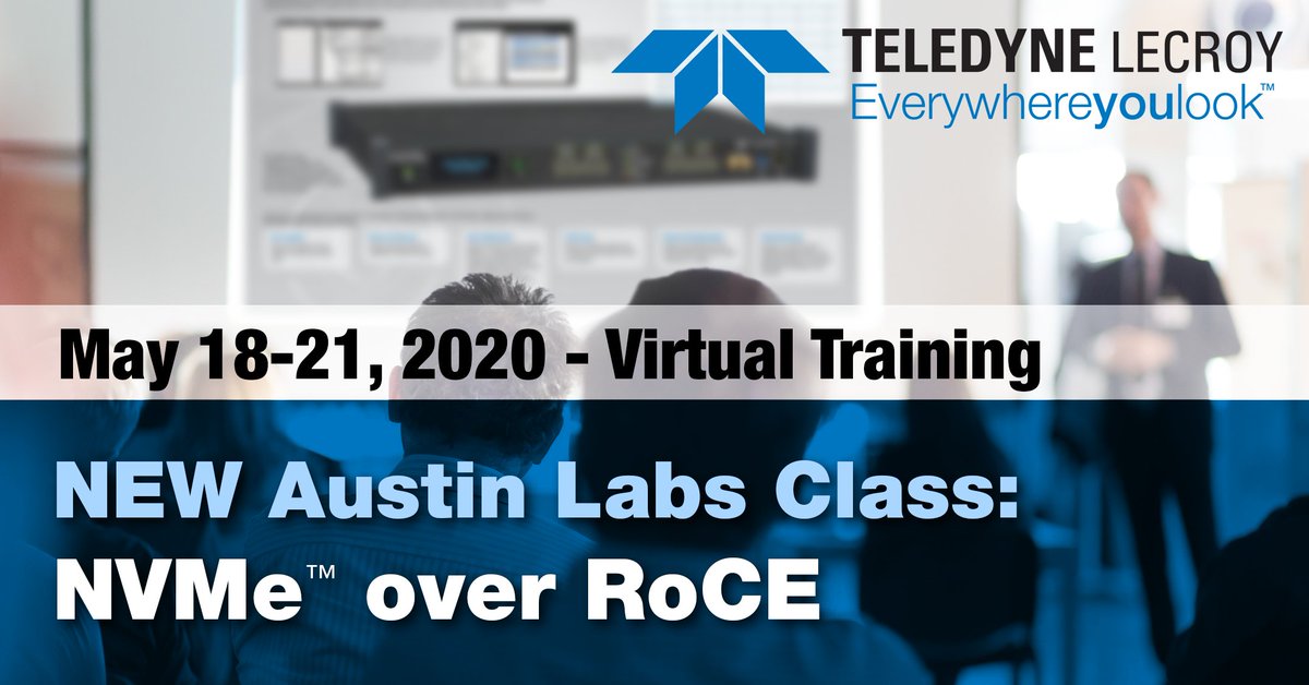 TeledyneLecroy's tweet photo. New #NVMe over #RoCE #VirtualTraining! Join #TeledyneLeCroy #AustinLabs, May 18-21, for an in-depth examination of the NVMe protocol as delivered across the #RDMA over Converged #EthernetNetwork architecture. Click here for details: https://t.co/lIzkCwHRWa #virtualclassroom https://t.co/Rv7Wv4e9M9
