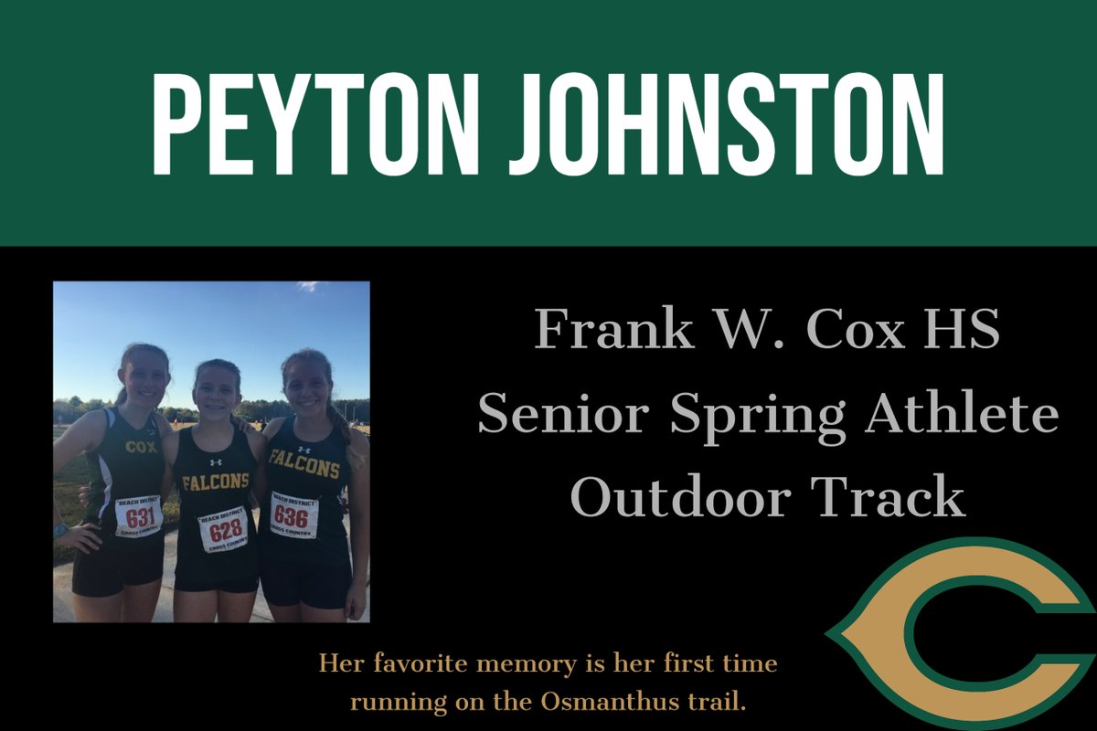 Frank W. Cox HS (@frankwcoxhs) on Twitter photo Our next <a href="/coxclass2020/">Cox Class Of 2020</a> student-athlete is Peyton Johnston! Peyton plans to head to TCC to study nursing. #FalconAwesome #ClassOf2020 Our next <a href="/coxclass2020/">Cox Class Of 2020</a> student-athlete is Peyton Johnston! Peyton plans to head to TCC to study nursing. #FalconAwesome #ClassOf2020