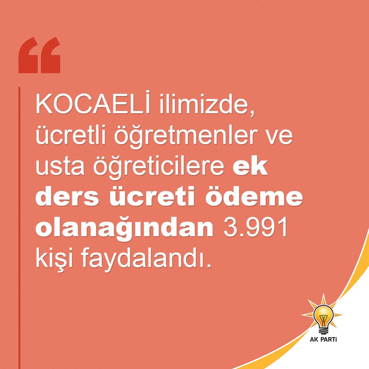 Kocaeli’de ek ders ücreti ödeme olanağından 3 bin 991 öğretmen ve usta öğretici yararlandı. #DevletileMilletYanYana