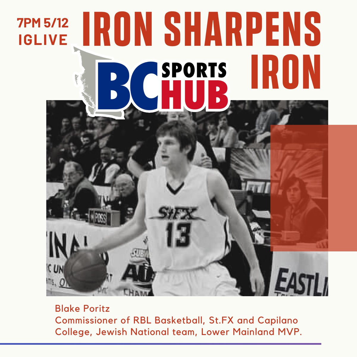 CoachBThiel's tweet photo. Tonight at 7pm
@theBCSportsHub
 presents IRON SHARPENS IRON with Blake Poritz
 on Dynamite Basketball IGLive. We talk 
RBL and Vancouver Basketball.
@BCHoopScoop @BasketballBC @htsumura https://t.co/6DQiqgpC69