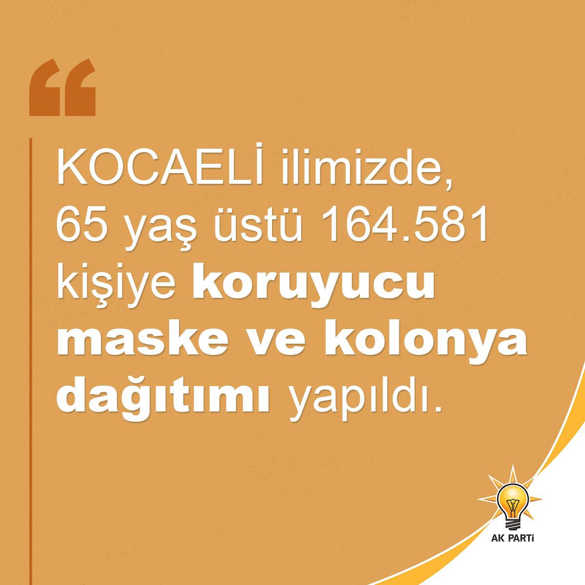 Kocaeli’de 65 yaş ve üstü 164 bin 581 büyüğümüze koruyucu maske ve kolonya dağıtımı yapıldı. #DevletileMilletYanYana