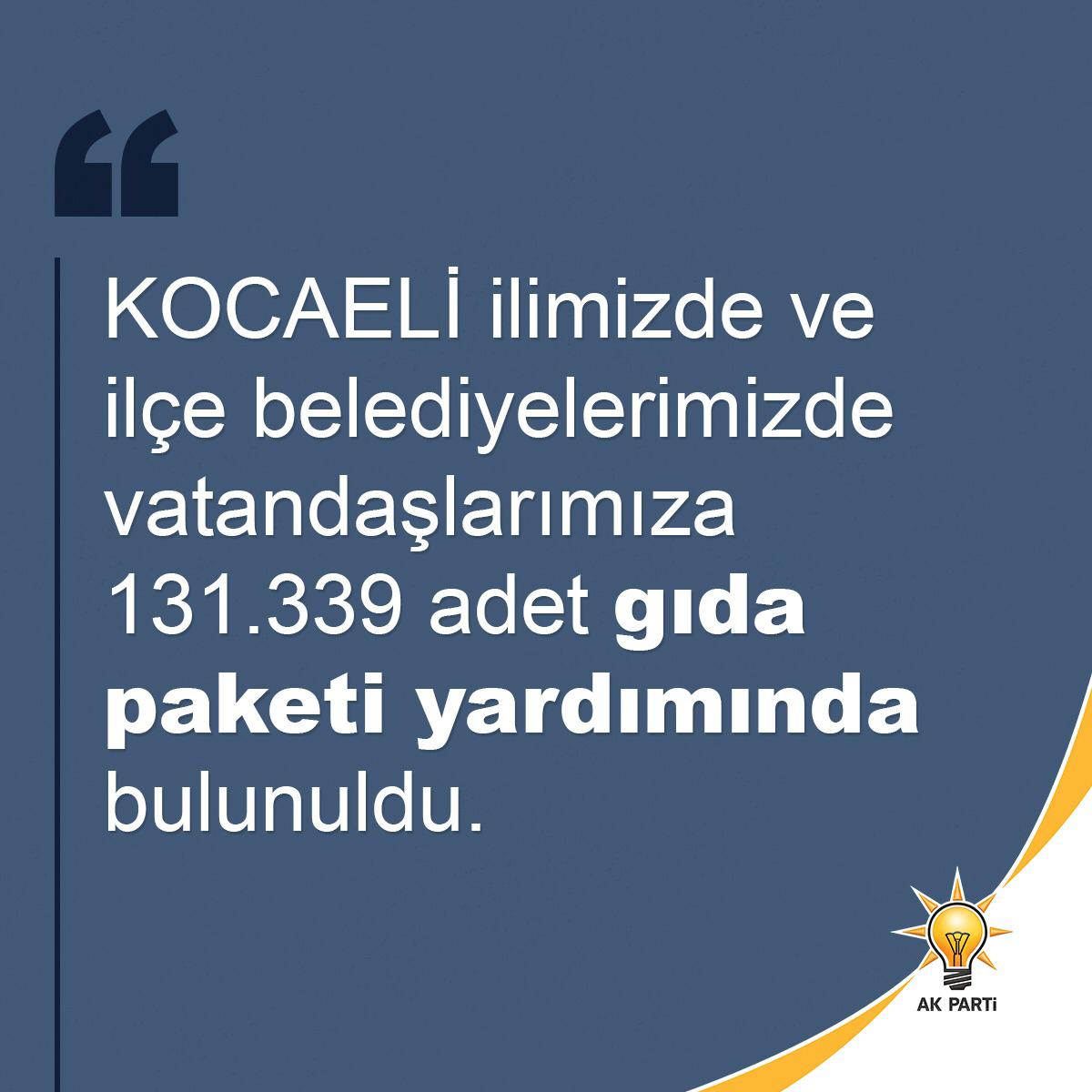 Kocaeli’de belediyelerimiz aracılığıyla 131 bin 339 gıda paketi ihtiyaç sahipleriyle buluştu. #DevletileMilletYanYana