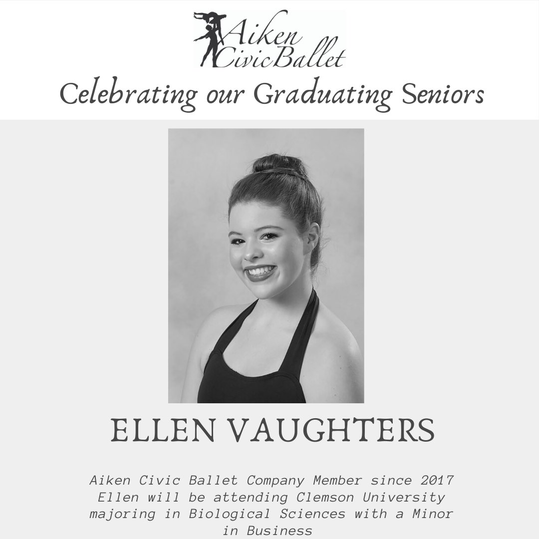 The Aiken Civic Ballet is celebrating our graduating ACB Company seniors! We wish you all the best Ellen!