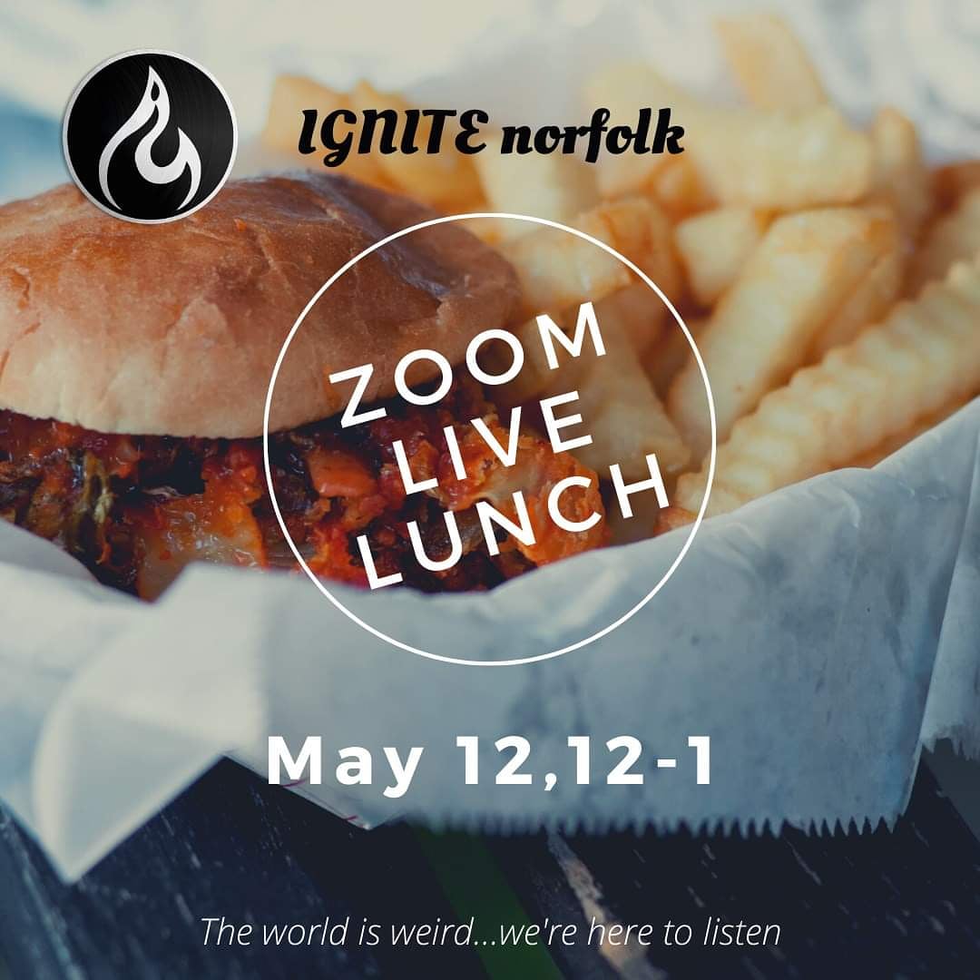 IGNITEnorfolk's tweet photo. IGNITE Live Lunch: Today at noon! Come as you are for a place to find community
Click to join: https://t.co/g3jsAuLff2
#ignitenorfolk #odu #olddominion #worship #tuesdayvibes #peaceoverpanic https://t.co/UFMacqXfcm
