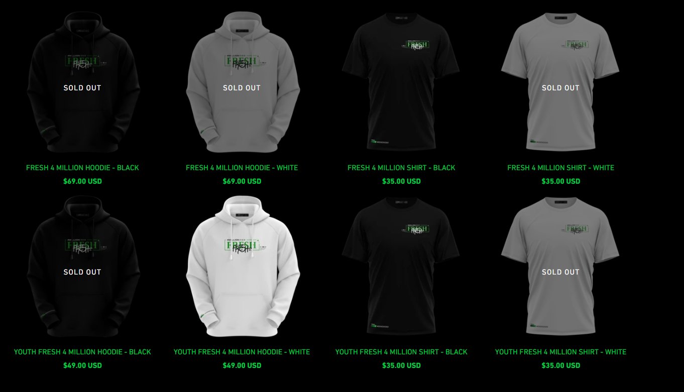 Fresh on X YOUR SUPPORT HAS BEEN CRAZY THE BLACK HOODIE WHITE HOODIE AND WHITE SHIRT ARE ALL SOLD OUT working with the HYPRCARRY to get everything stocked back up ASAP
