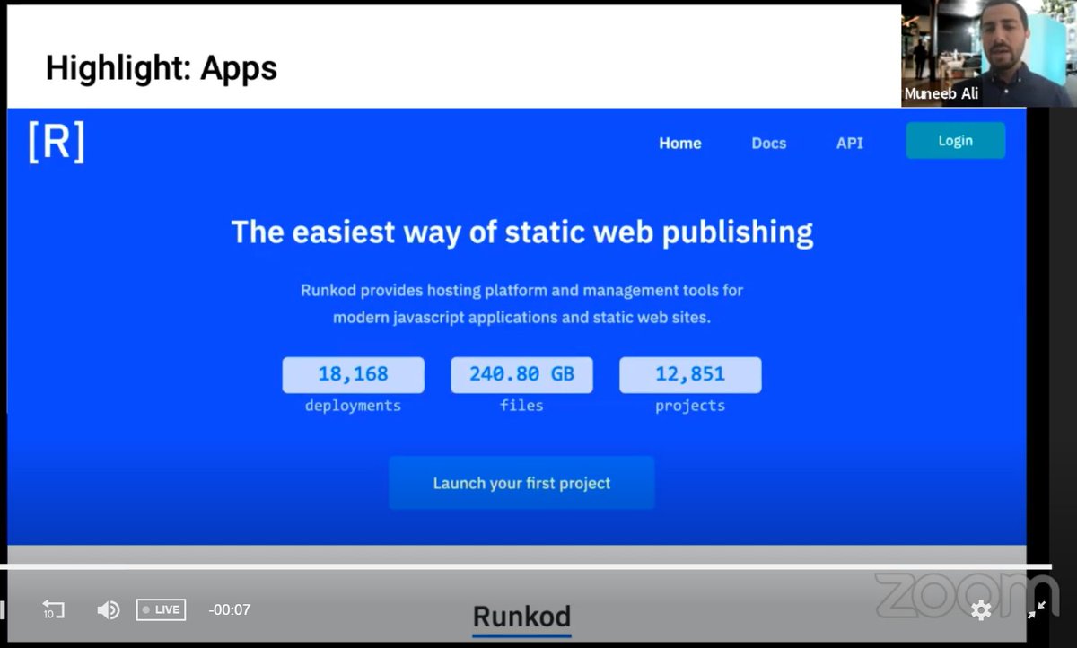 BradyDale's tweet photo. One @BlockstackApps being shown now is Runkod, an easy way to publish static websites to the @blockstack version of Web3 https://t.co/UKiQ9A61QO