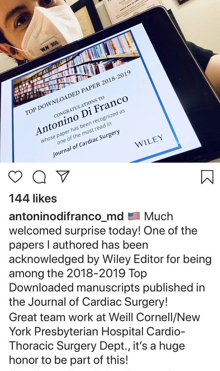 WCM_CTSurgery's tweet photo. Congratulations @AntoninoDiFran1
Proud partner. #cardiacsurgery #TopDownloadedPaper https://t.co/CHHSRf8XJh