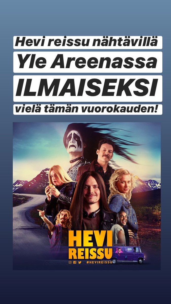 hevireissu's tweet photo. Hevi reissu on vielä tämän päivän ajan nähtävillä Yle Areenassa ilmaiseksi. #hevireissu #komedia #elokuva https://t.co/er7YbmMwz6