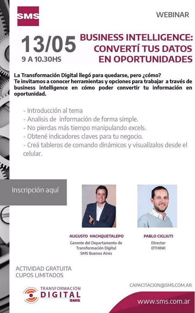 DthinkData's tweet photo. Ya falta menos para el webinar GRATUITO para el que fuimos convocados por @SMSLATAM1. Es mañana y te invitamos a charlar sobre #TransformacionDigital y #BusinessIntelligence. Anotate acá 👉🏻 https://t.co/GtmrHkXnCH https://t.co/JXBcsFb7h3