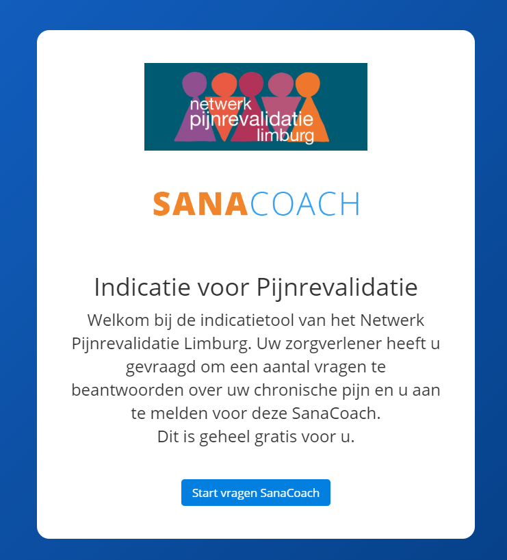 Vandaag was de kickoff van de nieuwe versie van de SanaCoach Pijnrevalidatie. Komende 8 weken gaan 2 lokale netwerken met patiënten aan de slag om de SanaCoach te testen. Begin juli zullen de evaluaties hiervan plaatsvinden. 
<a href="/SananetCare/">Sananet</a> <a href="/CAPHRI_UM/">CAPHRI</a>